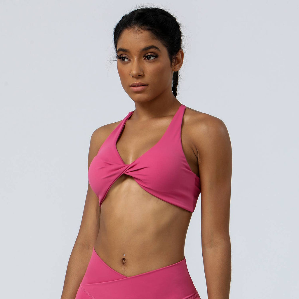 Women Fitness Padded Detachable Twist Design Yoga Sports Bra