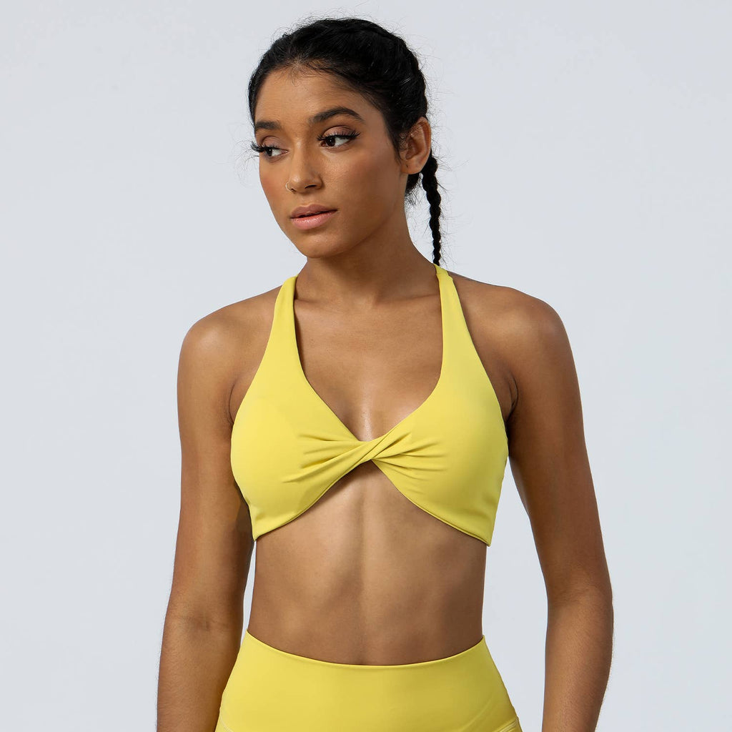 Women Fitness Padded Detachable Twist Design Yoga Sports Bra