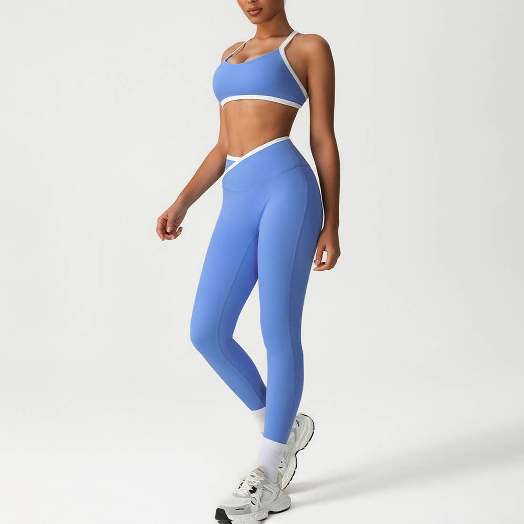 Crossover back bra & high waist sports leggings 2-piece set