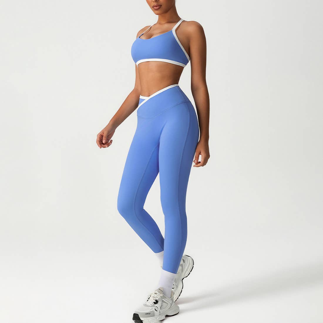Crossover back bra & high waist sports leggings 2-piece set