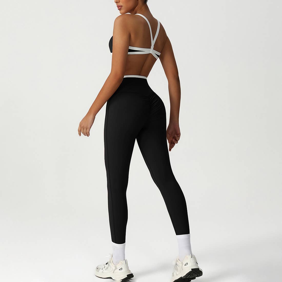 Crossover back bra & high waist sports leggings 2-piece set