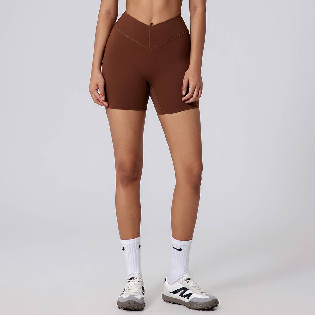 Women V-Waist High Rise Shaping Hip Lift Yoga Shorts