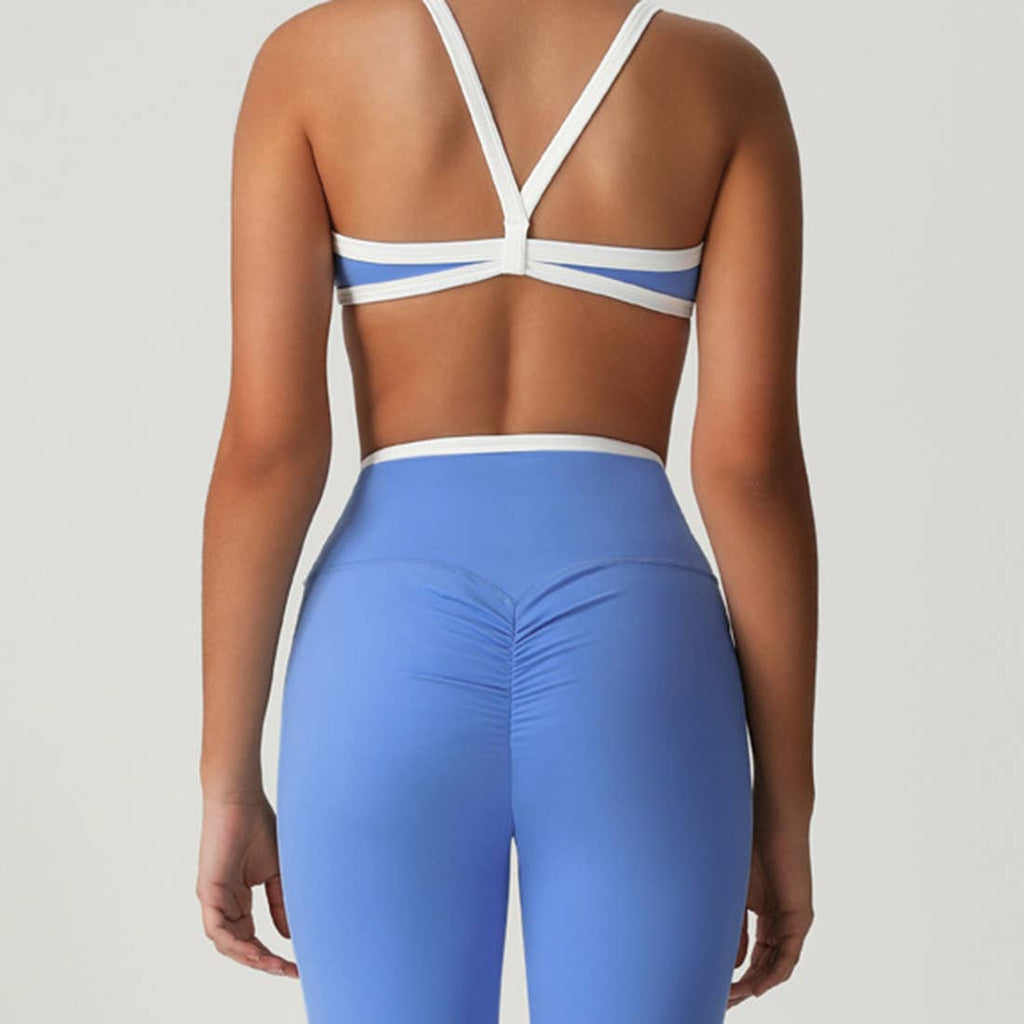 Crossover back bra & high waist sports leggings 2-piece set