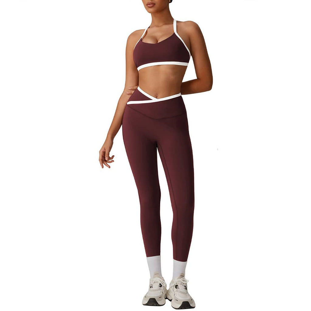 Crossover back bra & high waist sports leggings 2-piece set