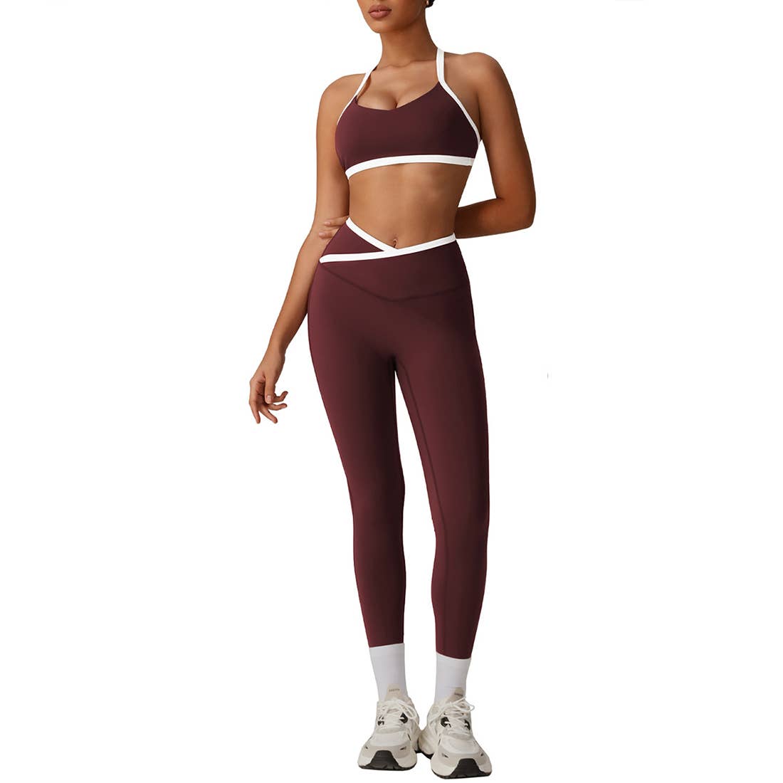 Crossover back bra & high waist sports leggings 2-piece set