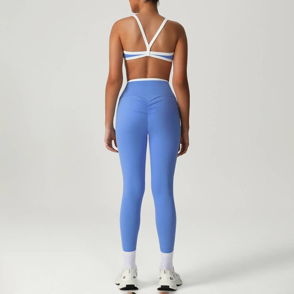 Crossover back bra & high waist sports leggings 2-piece set