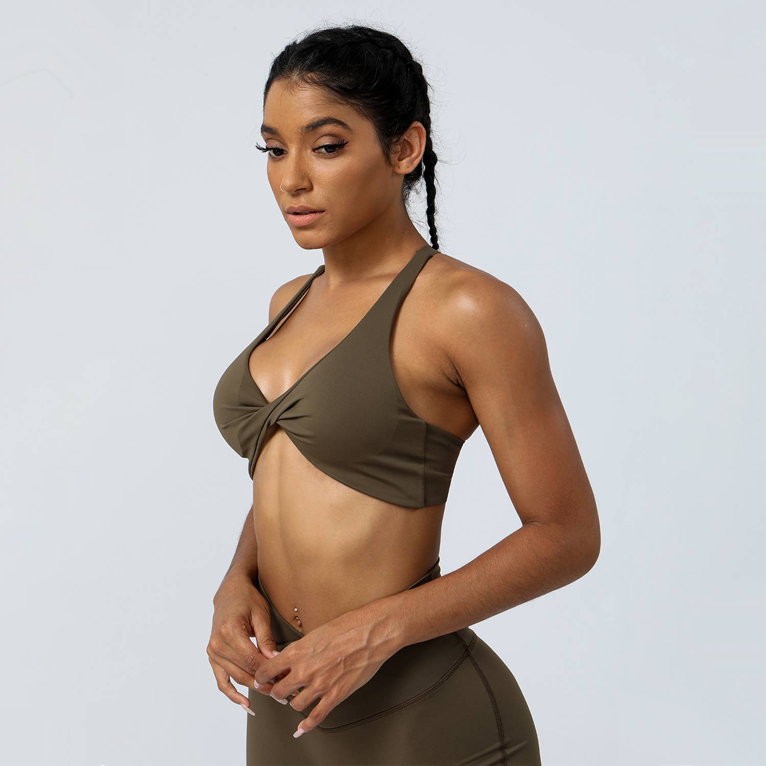 Women Fitness Padded Detachable Twist Design Yoga Sports Bra