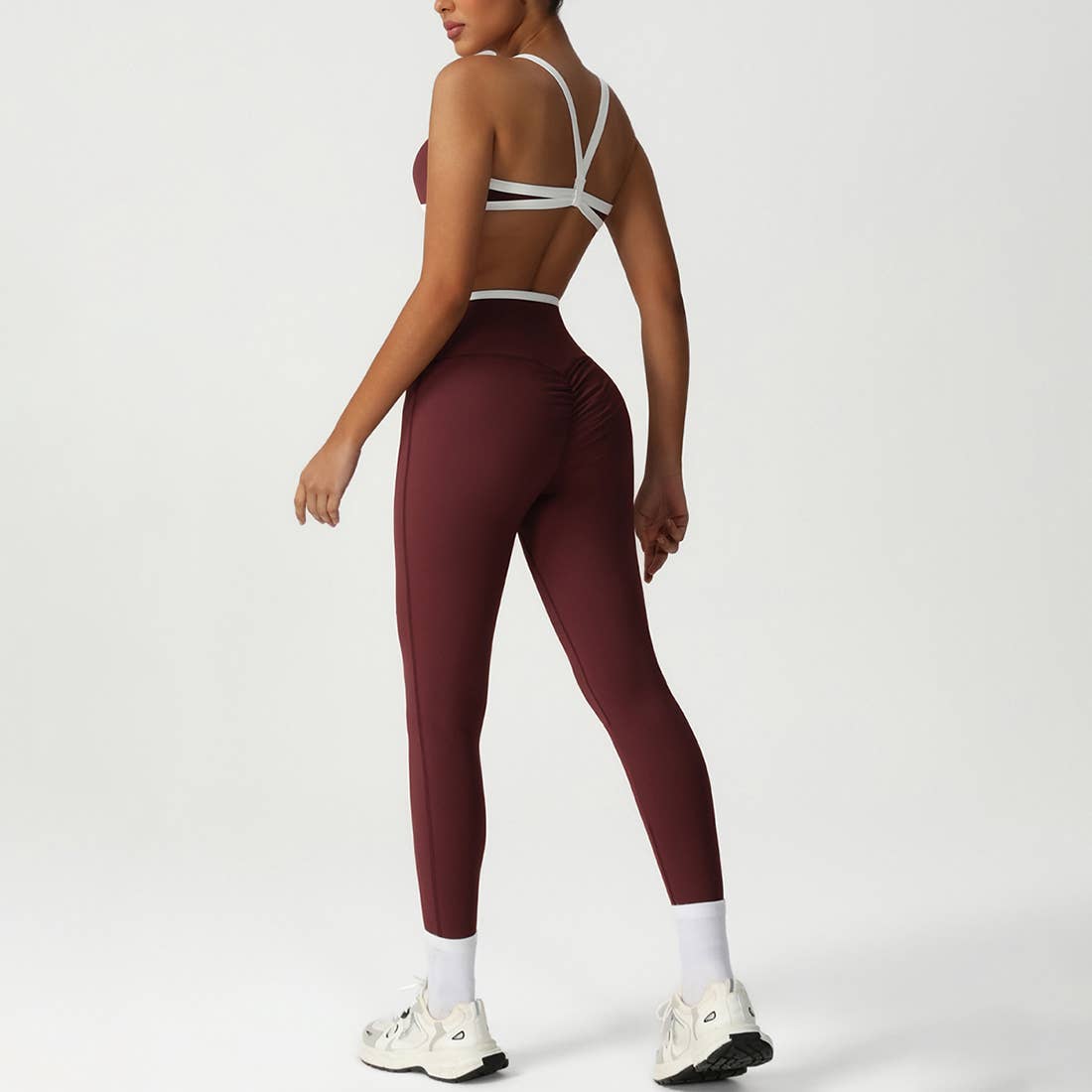 Crossover back bra & high waist sports leggings 2-piece set