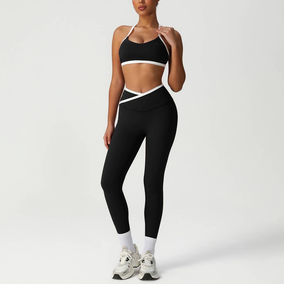 Crossover back bra & high waist sports leggings 2-piece set