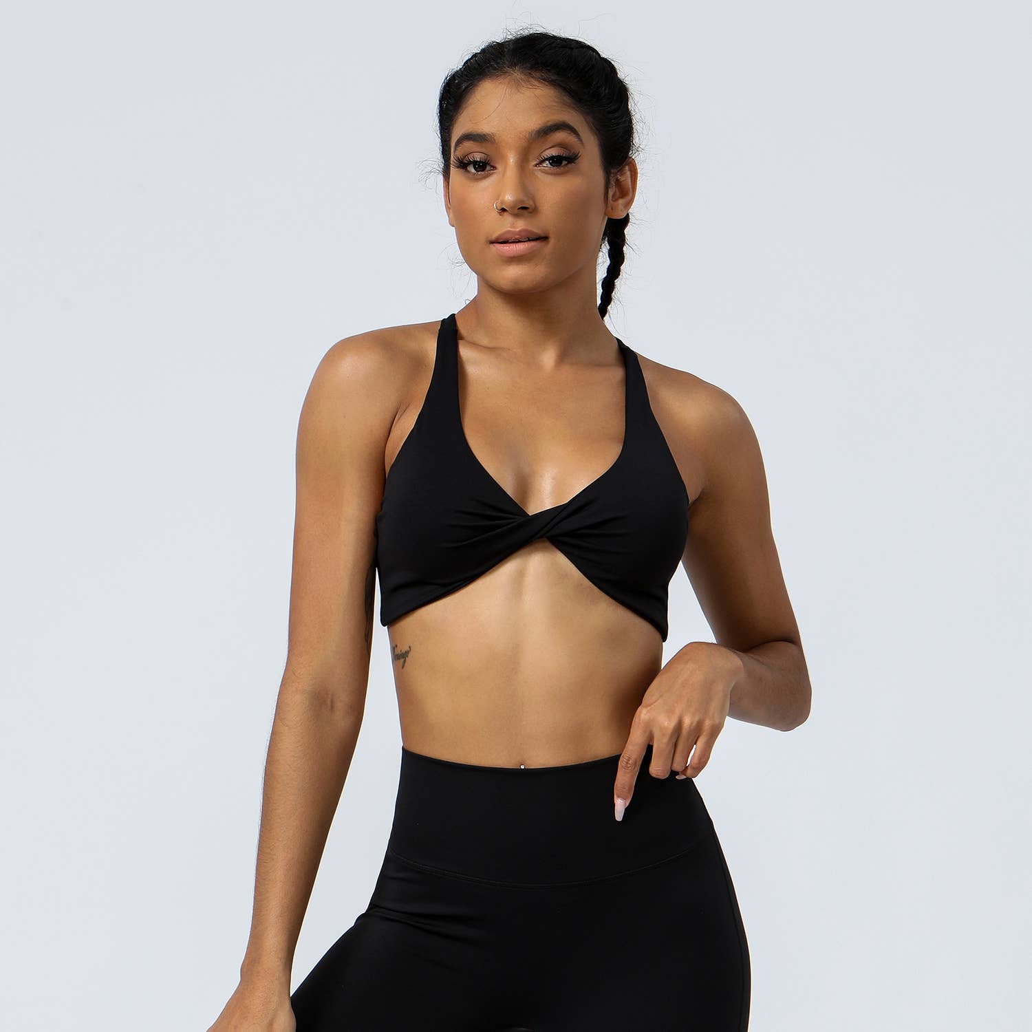 Women Fitness Padded Detachable Twist Design Yoga Sports Bra