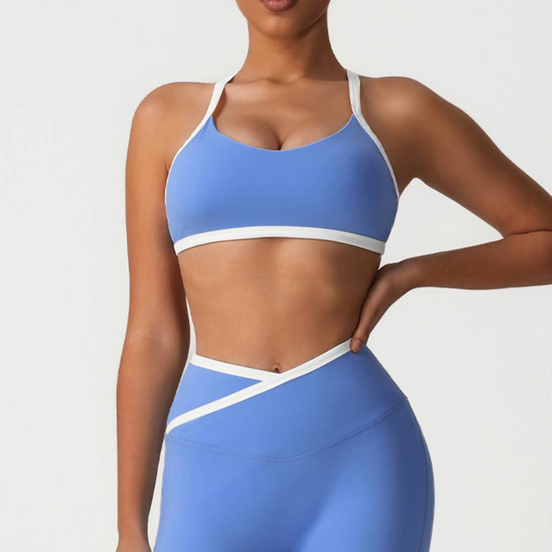 Crossover back bra & high waist sports leggings 2-piece set