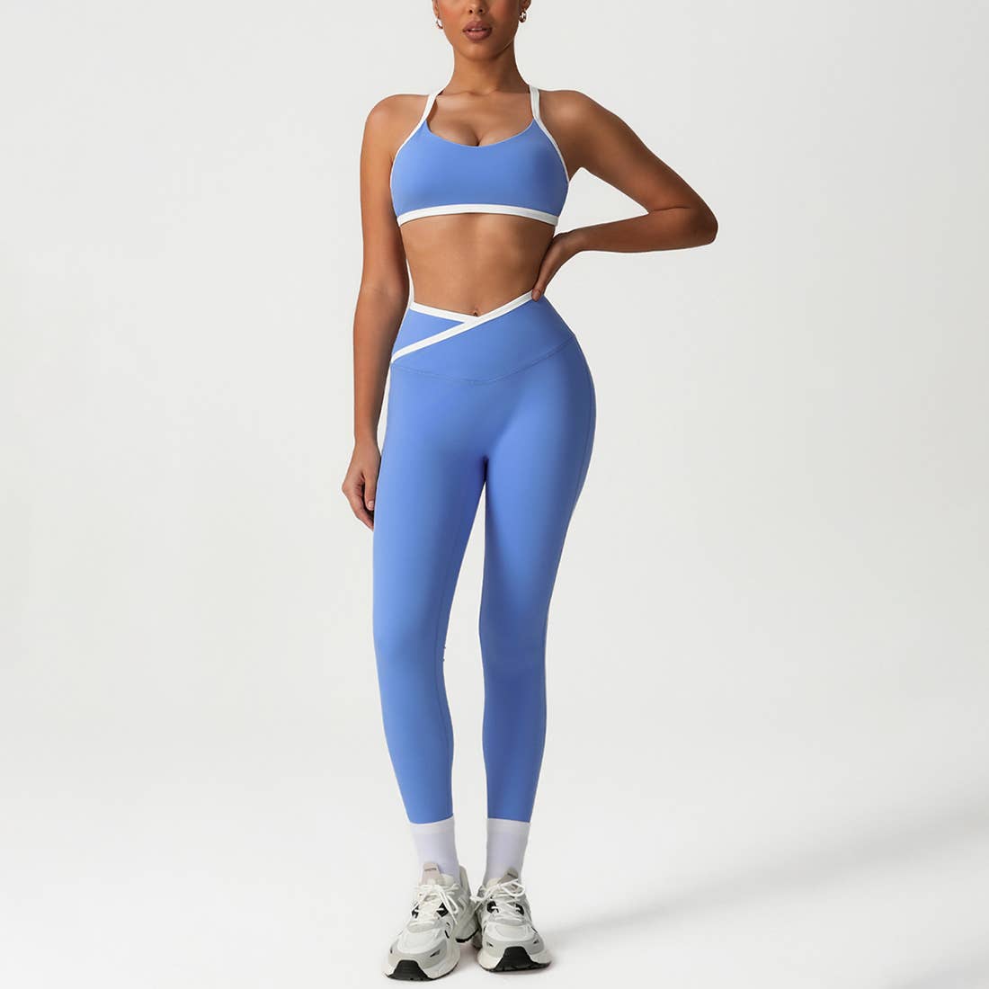 Crossover back bra & high waist sports leggings 2-piece set
