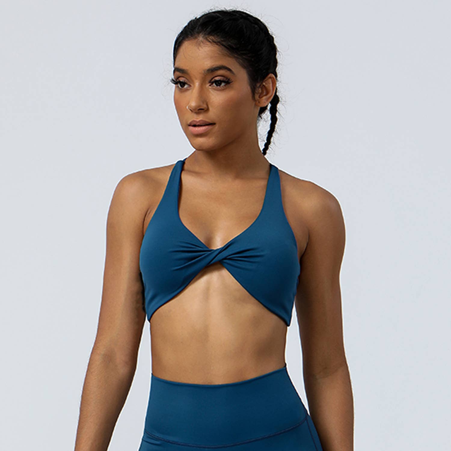 Women Fitness Padded Detachable Twist Design Yoga Sports Bra