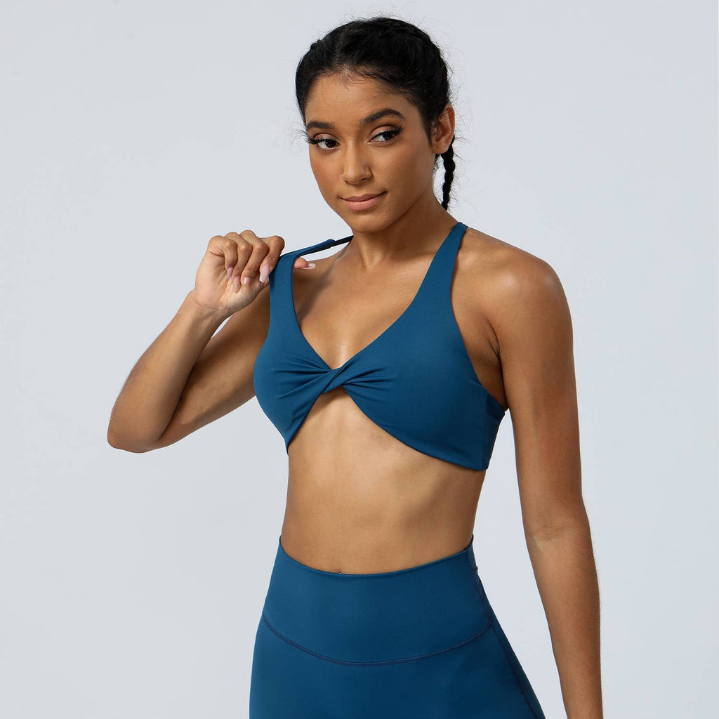 Women Fitness Padded Detachable Twist Design Yoga Sports Bra