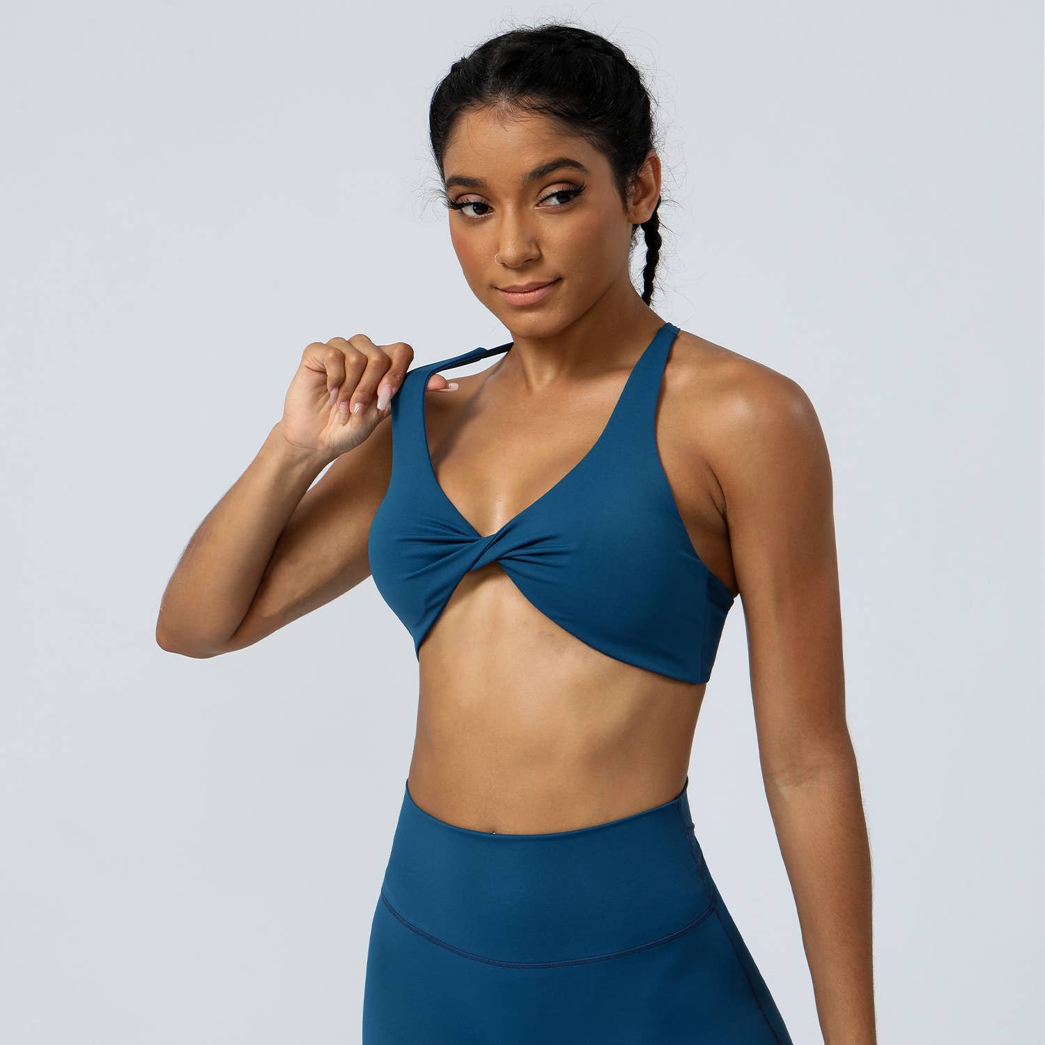 Women Fitness Padded Detachable Twist Design Yoga Sports Bra